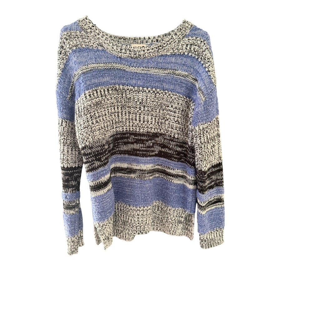Loft Outlet Blue Striped Space Dye Chunky Knit Crewneck Sweater Small